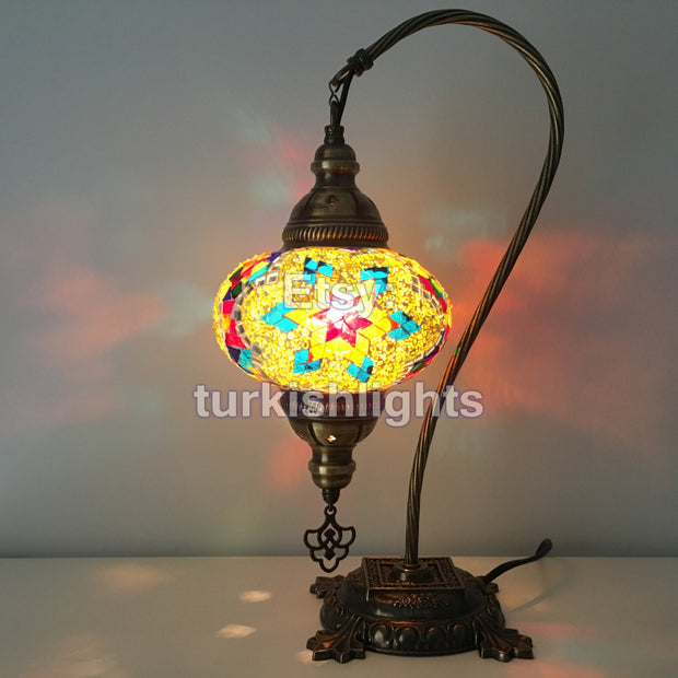 SWAN NECK MOSAIC TABLE LAMP, LARGE GLOBE - TurkishLights.NET