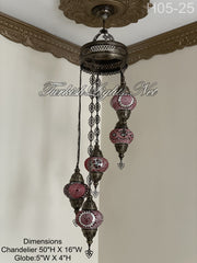 5 (M) BALL TURKISH WATER DROP MOSAIC CHANDELIER WİTH MEDIUM GLOBES H05-25