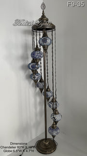 9 BALL TURKISH MOSAIC FLOOR LAMP WITH LARGE GLOBES ID: F9-35