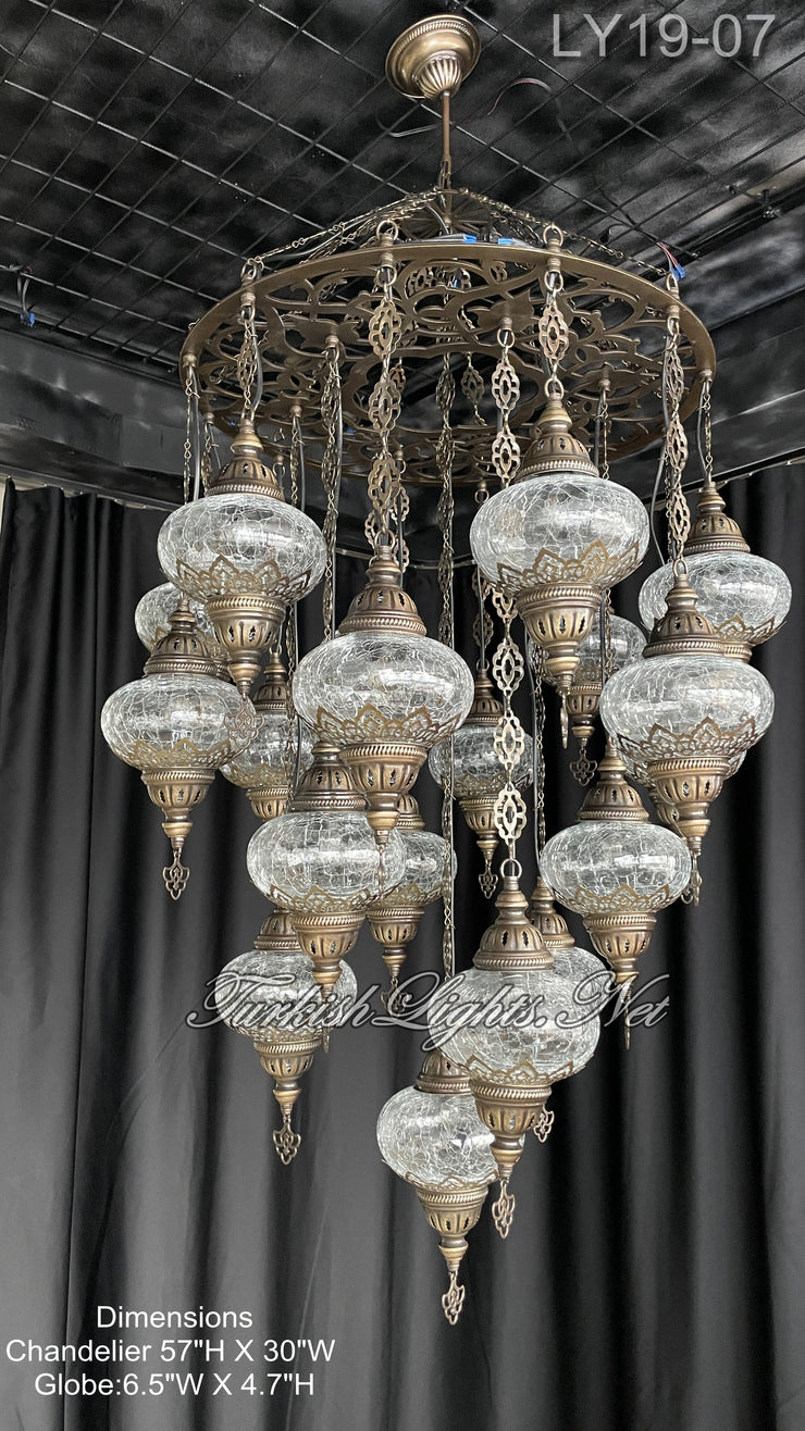 19-BALL TURKISH SULTAN MOSAIC CHANDELIER, LARGE GLOBES 6 TO CHOOSE