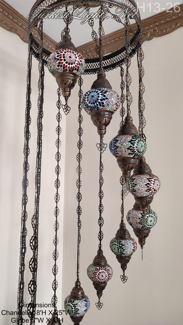 13 (M) BALL TURKISH WATER DROP MOSAIC CHANDELIER WİTH MEDIUM GLOBES H11-26