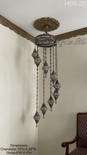 9 (M) BALL TURKISH WATER DROP MOSAIC CHANDELIER WİTH MEDIUM GLOBES H09-25