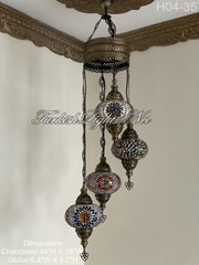 4 (L) BALL TURKISH WATER DROP MOSAIC CHANDELIER WİTH LARGE GLOBES H04-35