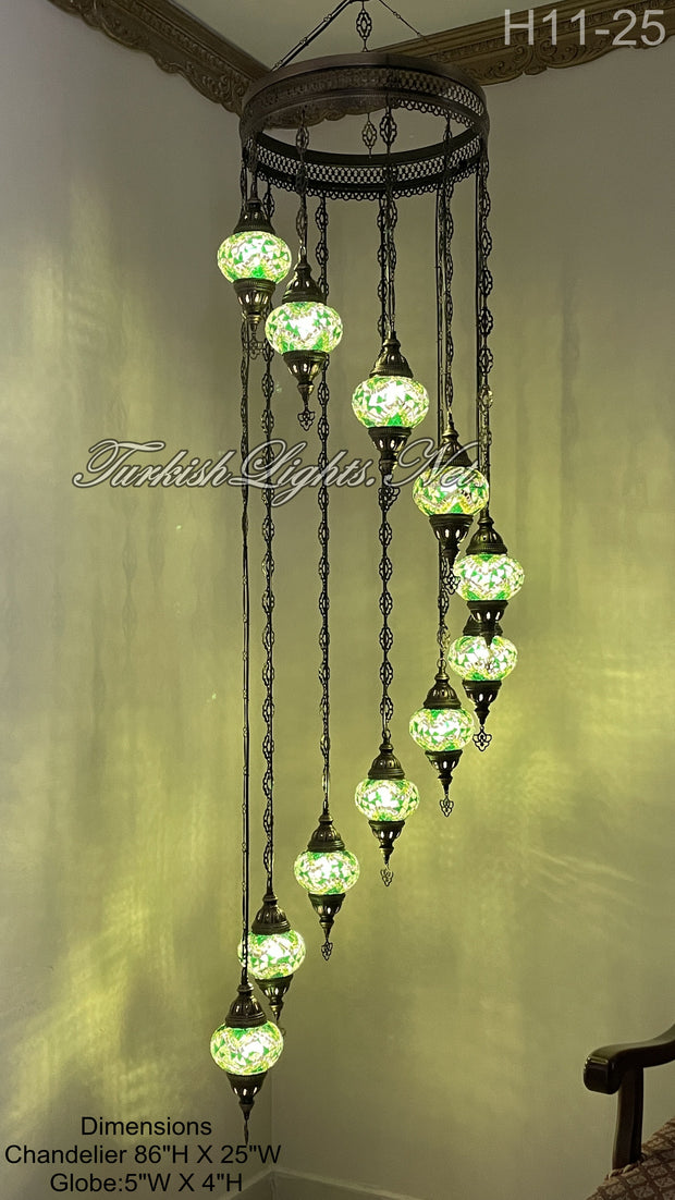 11 (M) BALL TURKISH WATER DROP MOSAIC CHANDELIER WİTH MEDIUM GLOBES H11-25