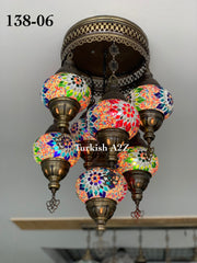 7 - BALL SULTAN  CHANDELIER (Medium globe) , Short Chandelier Flush Against the ceiling - TurkishLights.NET