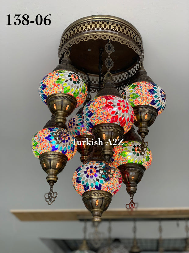 7 - BALL SULTAN  CHANDELIER (Medium globe) , Short Chandelier Flush Against the ceiling - TurkishLights.NET