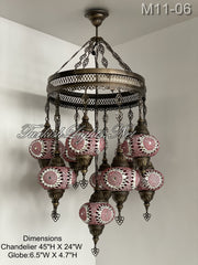 11-BALL TURKISH SULTAN MOSAIC CHANDELIER, LARGE GLOBES ID: M11-06