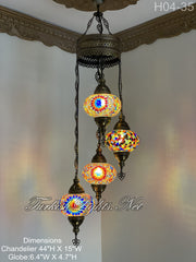 4 (L) BALL TURKISH WATER DROP MOSAIC CHANDELIER WİTH LARGE GLOBES H04-35
