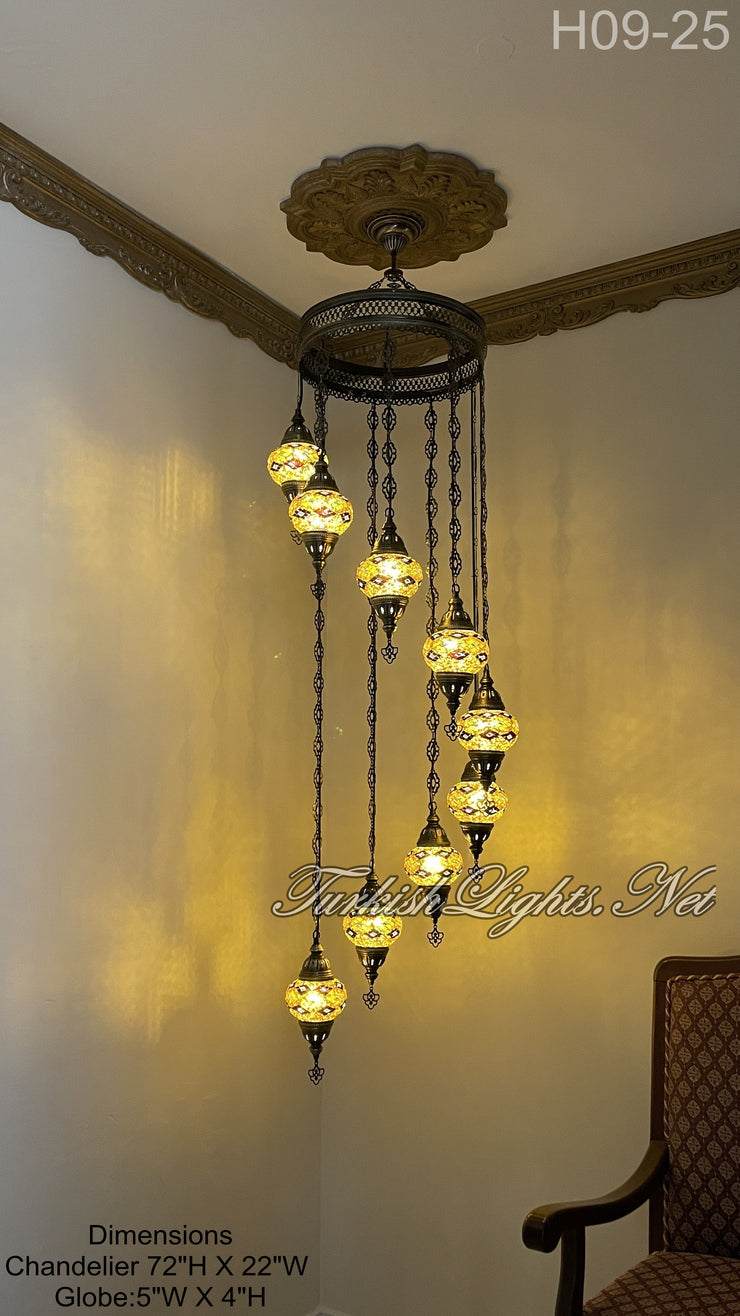 9 (M) BALL TURKISH WATER DROP MOSAIC CHANDELIER WİTH MEDIUM GLOBES H09-25