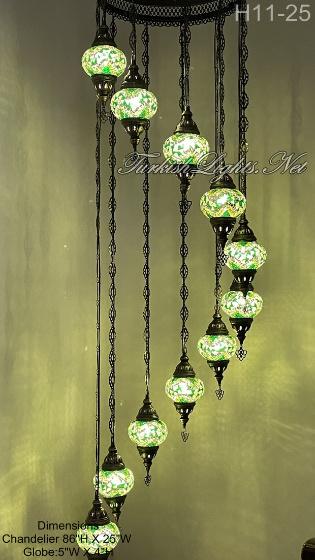 11 (M) BALL TURKISH WATER DROP MOSAIC CHANDELIER WİTH MEDIUM GLOBES H11-25