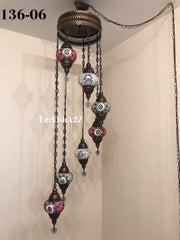 Turkish Mosaic Chandelier with 7 Medium - BALL , Swag Cable Option(Christmas colours) ,ID: 136 - TurkishLights.NET