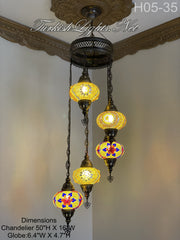 5 (L) BALL TURKISH WATER DROP MOSAIC CHANDELIER WİTH LARGE GLOBES H05-35