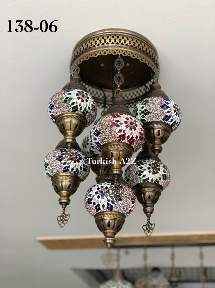 7 - BALL SULTAN  CHANDELIER (Medium globe) , Short Chandelier Flush Against the ceiling - TurkishLights.NET