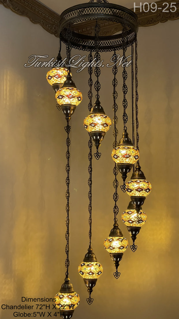 9 (M) BALL TURKISH WATER DROP MOSAIC CHANDELIER WİTH MEDIUM GLOBES H09-25