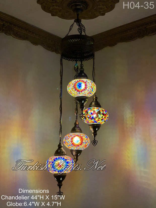 4 (L) BALL TURKISH WATER DROP MOSAIC CHANDELIER WİTH LARGE GLOBES 10 TO CHOOSE