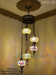 5 (L) BALL TURKISH WATER DROP MOSAIC CHANDELIER WİTH LARGE GLOBES H05-35