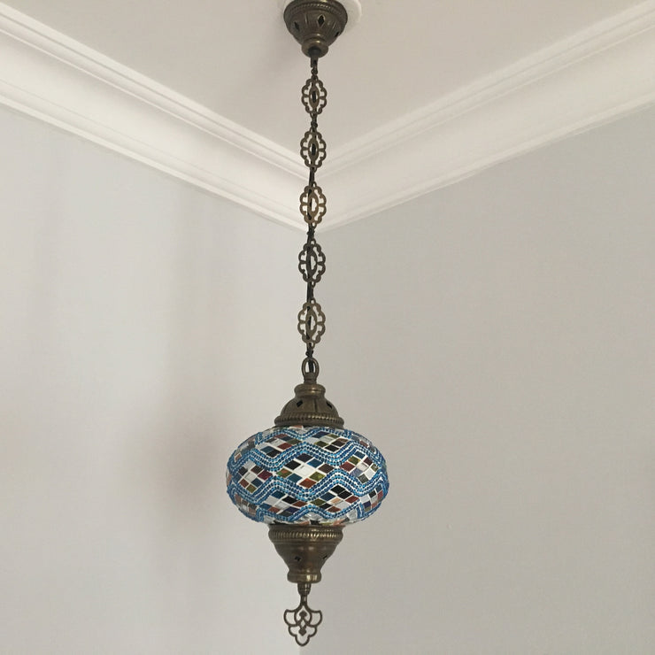 Turkish Handmade Mosaic  Hanging Lamp - Large Globe, Special Edition - TurkishLights.NET