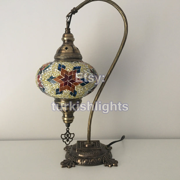 SWAN NECK MOSAIC TABLE LAMP, LARGE GLOBE - TurkishLights.NET