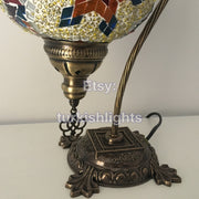 SWAN NECK MOSAIC TABLE LAMP, LARGE GLOBE - TurkishLights.NET