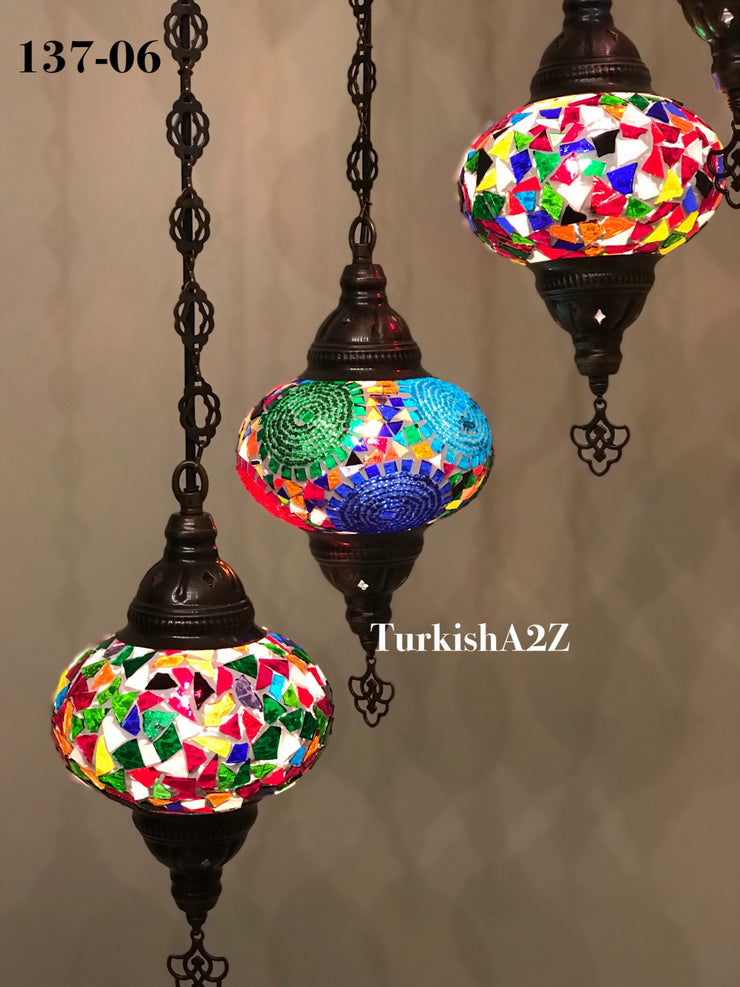 Turkish Mosaic Chandelier with 7 Large- BALL (Swag cable option),ID: 137 - TurkishLights.NET