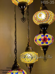 5 (L) BALL TURKISH WATER DROP MOSAIC CHANDELIER WİTH LARGE GLOBES H05-35