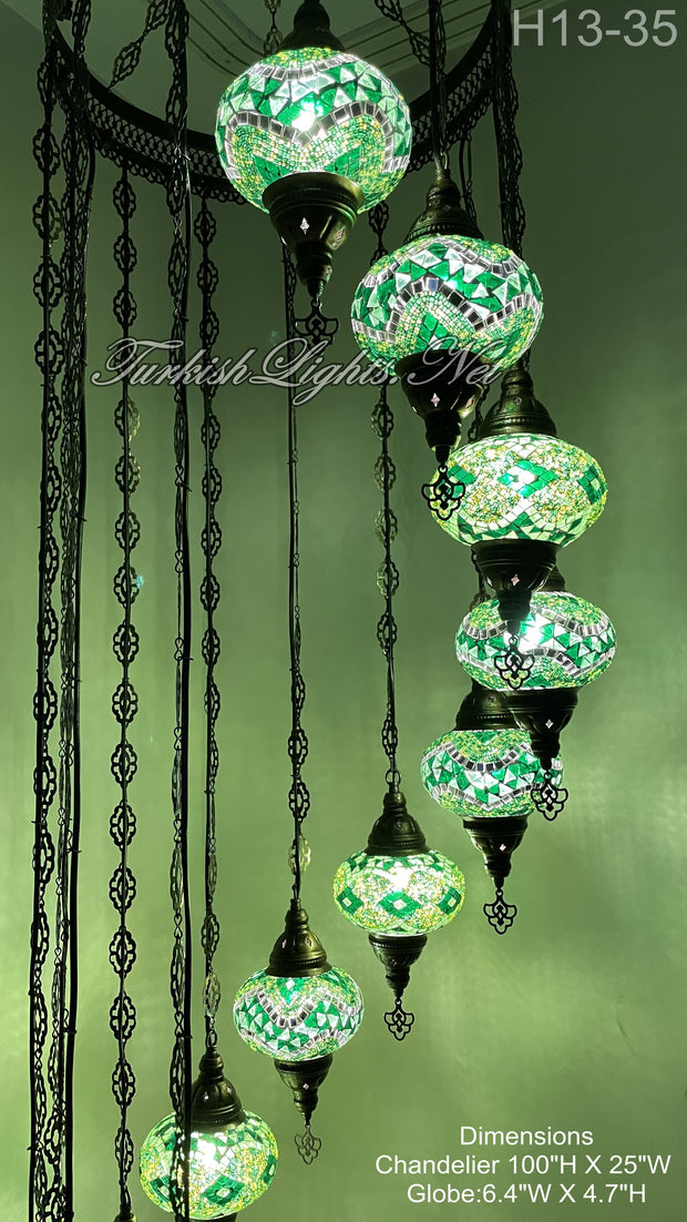 13 (L) BALL TURKISH WATER DROP MOSAIC CHANDELIER WİTH LARGE GLOBES H13-35