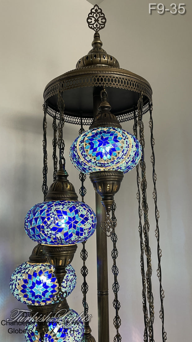 9 BALL TURKISH MOSAIC FLOOR LAMP WITH LARGE GLOBES ID: F9-35