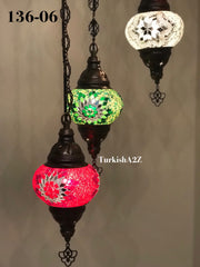 Turkish Mosaic Chandelier with 7 Medium - BALL , Swag Cable Option(Christmas colours) ,ID: 136 - TurkishLights.NET