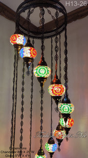 13 (M) BALL TURKISH WATER DROP MOSAIC CHANDELIER WİTH MEDIUM GLOBES H11-26