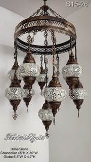 15-BALL TURKISH SULTAN MOSAIC CHANDELIER, MEDİUM GLOBES ID: S15-26