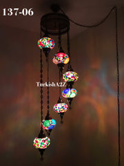 Turkish Mosaic Chandelier with 7 Large- BALL (Swag cable option),ID: 137 - TurkishLights.NET