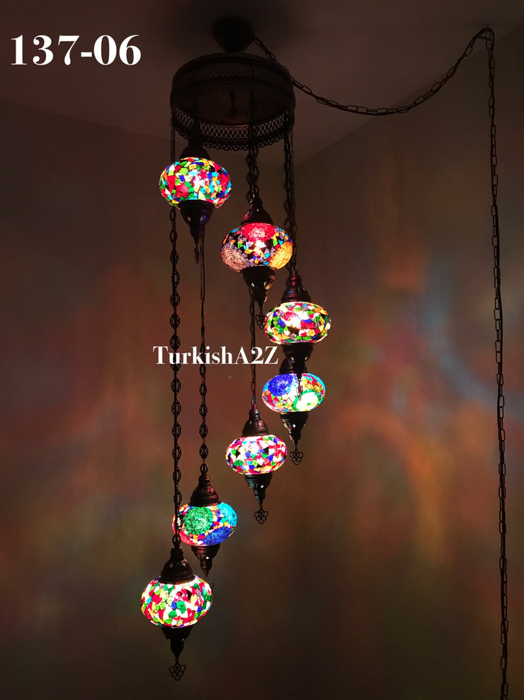 Turkish Mosaic Chandelier with 7 Large- BALL (Swag cable option),ID: 137 - TurkishLights.NET