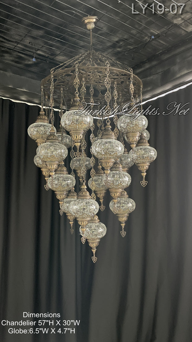 19-BALL TURKISH SULTAN MOSAIC CHANDELIER, LARGE GLOBES ID: LY19-07