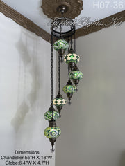 7 (L) BALL TUHRKISH WATER DROP MOSAIC CHANDELIER WİTH LARGE GLOBES H07-36