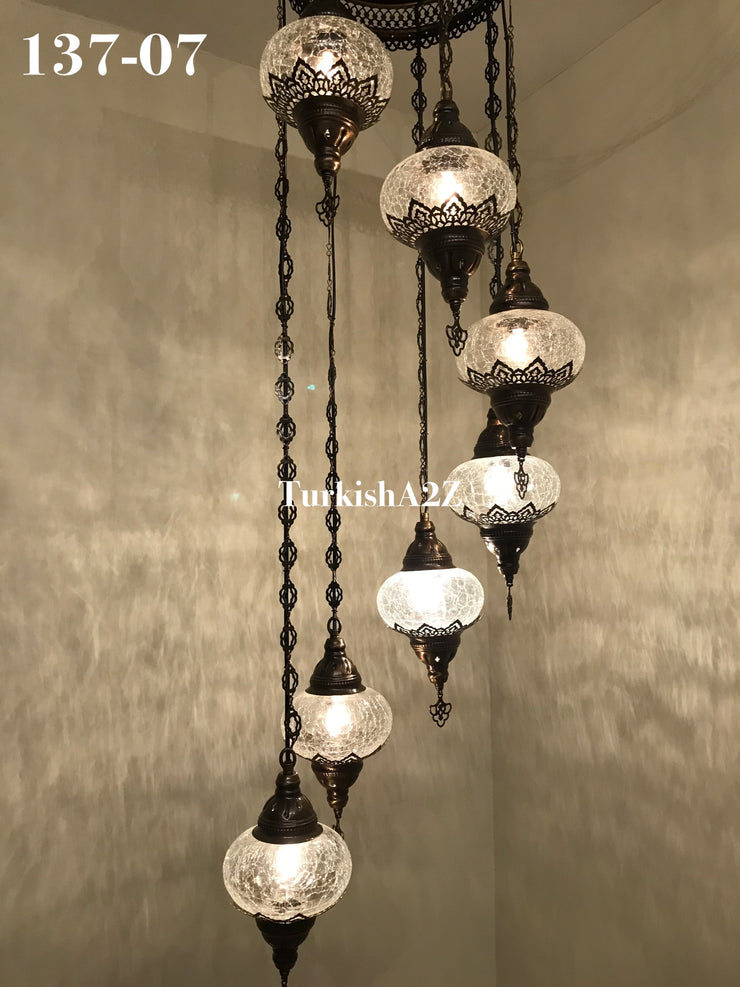 Turkish Mosaic Chandelier with 7 Large- BALL (Swag cable option),ID: 137 - TurkishLights.NET