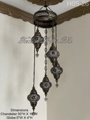 5 (M) BALL TURKISH WATER DROP MOSAIC CHANDELIER WİTH MEDIUM GLOBES H05-26