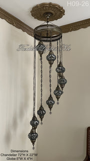 9 (M) BALL TURKISH WATER DROP MOSAIC CHANDELIER WİTH MEDIUM GLOBES H09-26