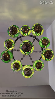 15-BALL TURKISH SULTAN MOSAIC CHANDELIER, MEDİUM GLOBES ID: S15-25