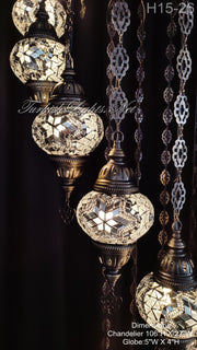 15-BALL TURKISH WATER DROP MOSAIC CHANDELIER MEDIUM GLOBES H15-26