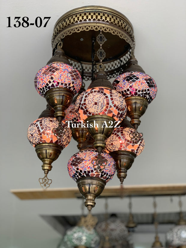 7 - BALL SULTAN  CHANDELIER (Medium globe) , Short Chandelier Flush Against the ceiling - TurkishLights.NET