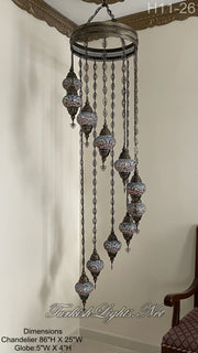 11 (M) BALL TURKISH WATER DROP MOSAIC CHANDELIER WİTH MEDIUM GLOBES H11-26