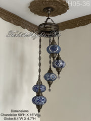 5 (L) BALL TURKISH WATER DROP MOSAIC CHANDELIER WİTH LARGE GLOBES H05-36