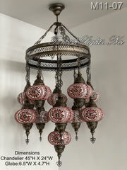 11-BALL TURKISH SULTAN MOSAIC CHANDELIER, LARGE GLOBES ID: M11-07