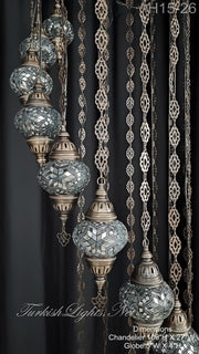 15-BALL TURKISH WATER DROP MOSAIC CHANDELIER MEDIUM GLOBES H15-26