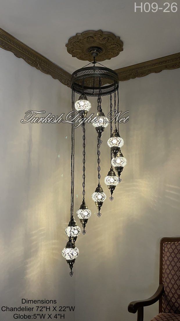 9 (M) BALL TURKISH WATER DROP MOSAIC CHANDELIER WİTH MEDIUM GLOBES 9 TO CHOOSE