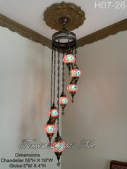 7 (M) BALL TURKISH WATER DROP MOSAIC CHANDELIER WİTH MEDIUM GLOBES H07-26