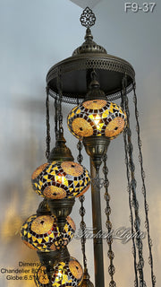 9 BALL TURKISH MOSAIC FLOOR LAMP WITH LARGE GLOBES ID: F9-37