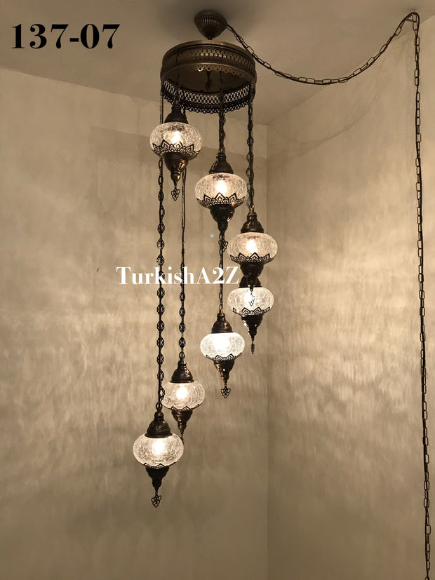 Turkish Mosaic Chandelier with 7 Large- BALL (Swag cable option),ID: 137 - TurkishLights.NET