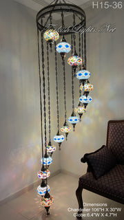 15-BALL TURKISH WATER DROP MOSAIC CHANDELIER MEDIUM GLOBES 8 TO CHOOSE