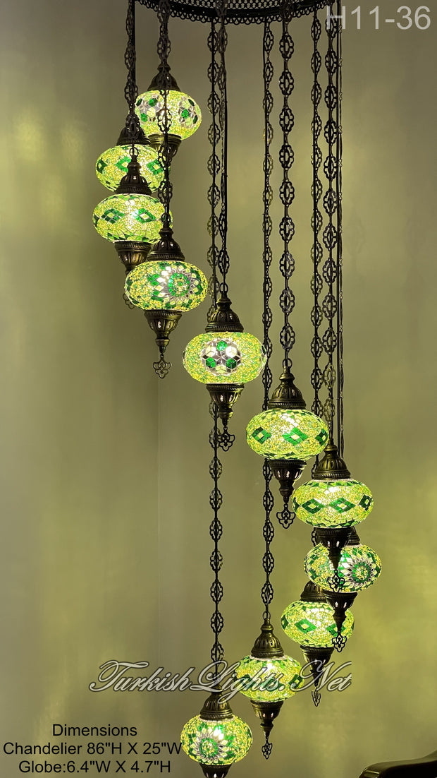 11 (L) BALL TURKISH WATER DROP MOSAIC CHANDELIER WİTH LARGE GLOBES H11-36